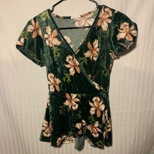 Velvet Floral Peplum Top